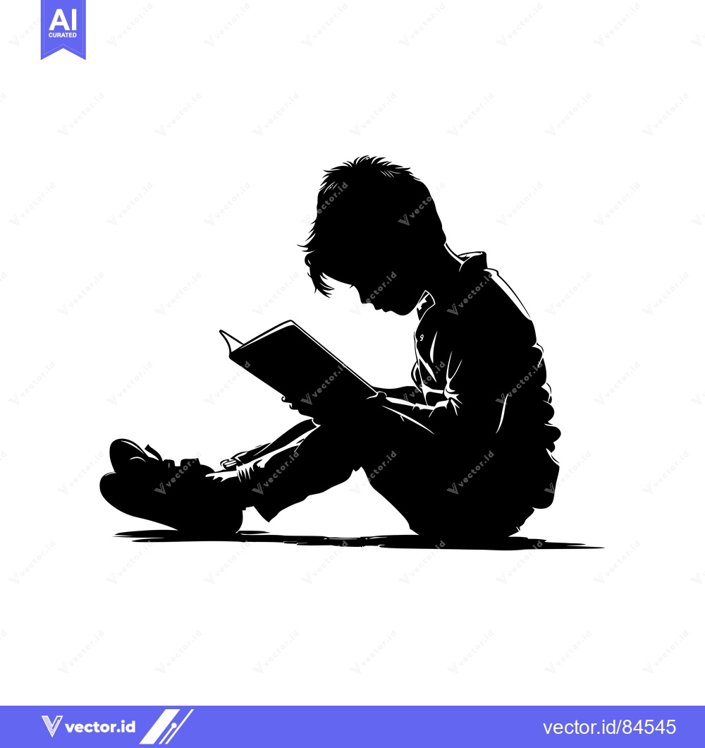 Premium Vector dari Silhouette of a Boy Sitting and Reading a Book