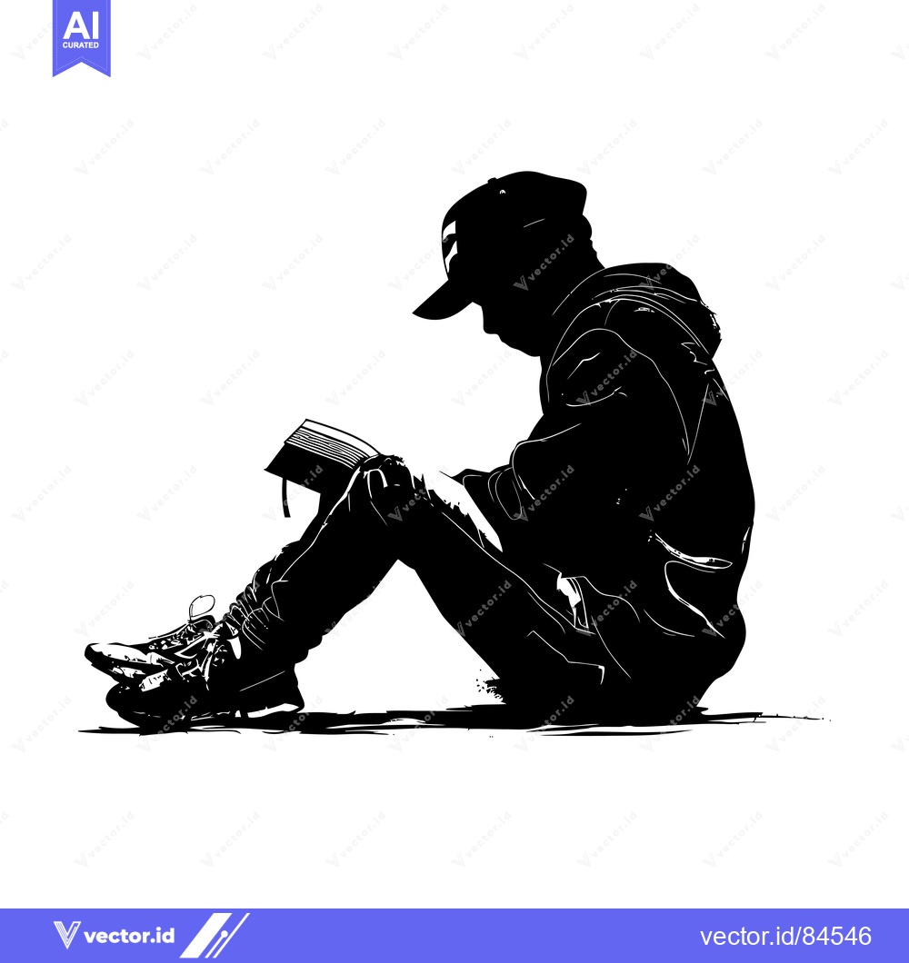Premium Vector of Silhouette of a Person Sitting and Reading a Book