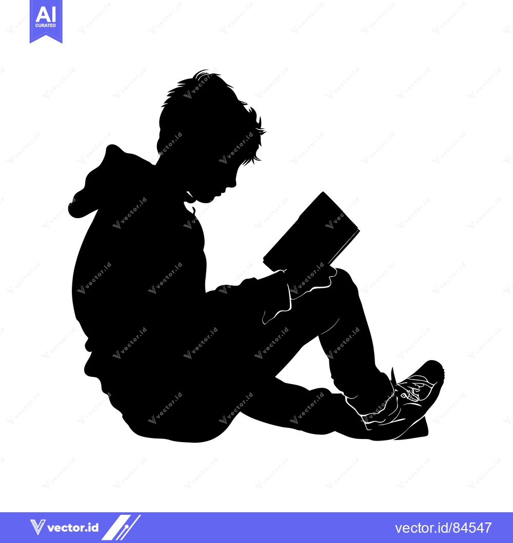Premium Vector dari Silhouette of a Young Boy Sitting and Reading a Book