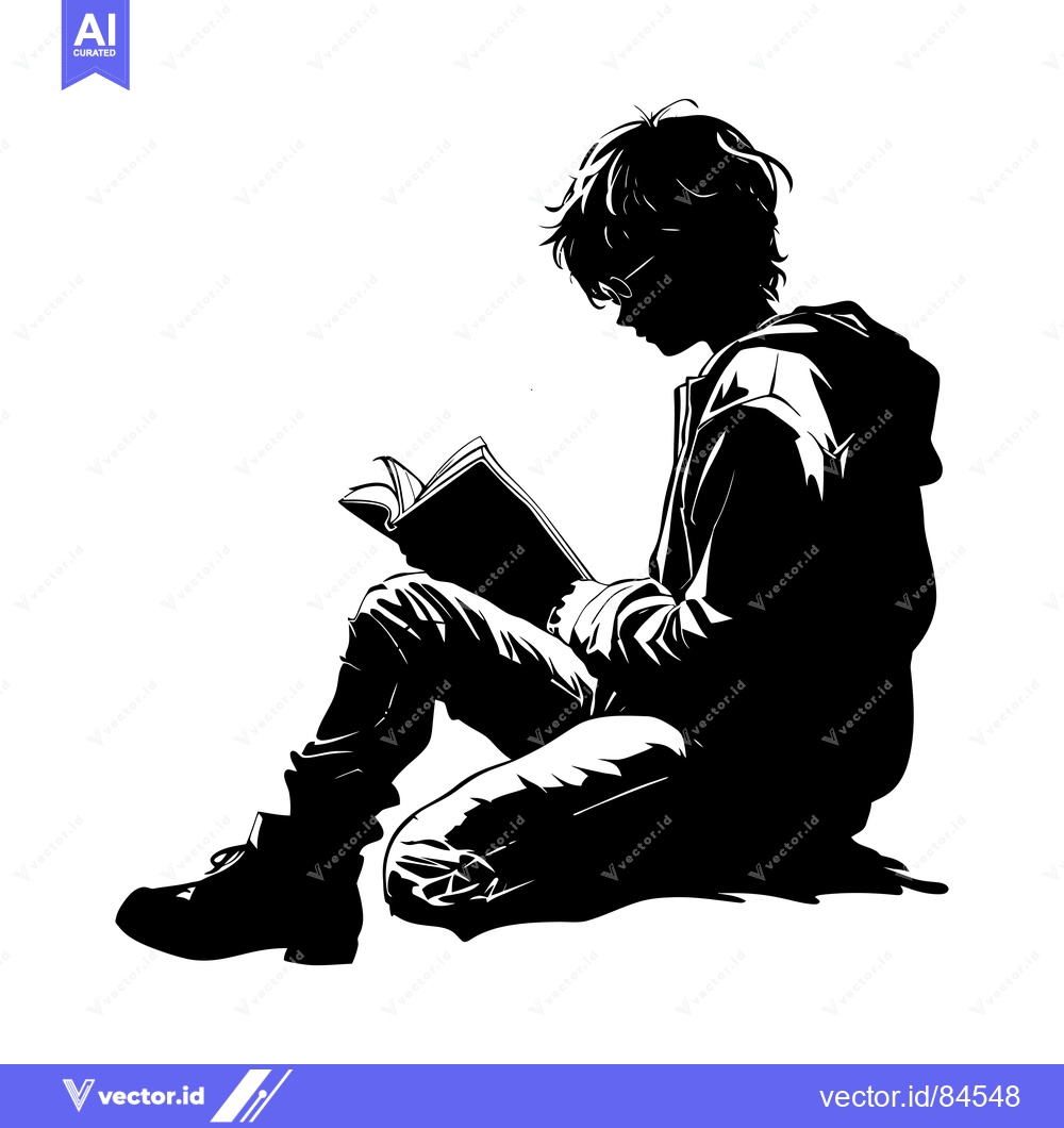 Premium Vector dari Silhouette of a Person Sitting and Reading a Book