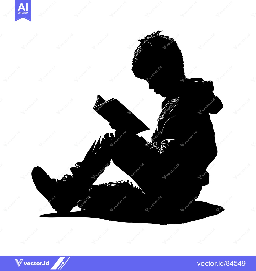 Premium Vector dari Silhouette of a Young Boy Reading a Book