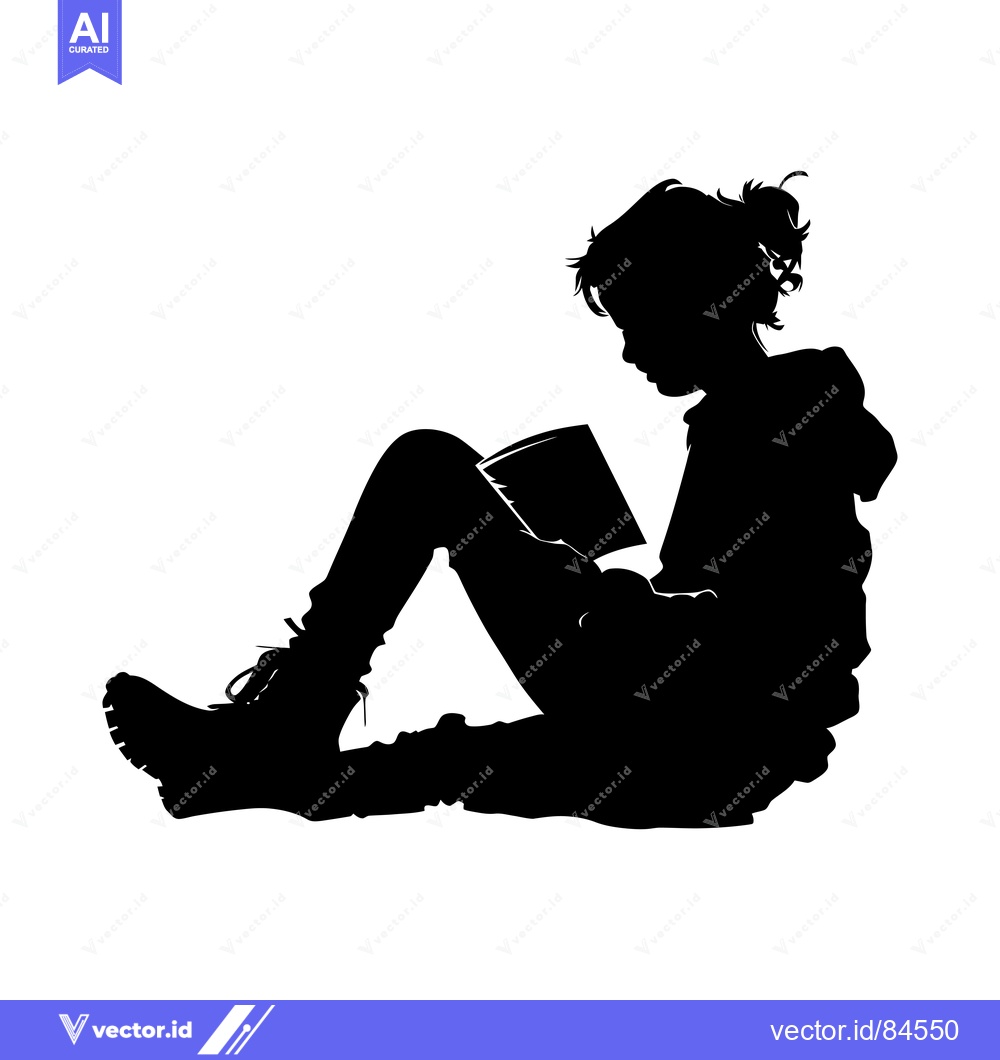 Premium Vector dari Silhouette of a Young Girl Reading a Book While Seated