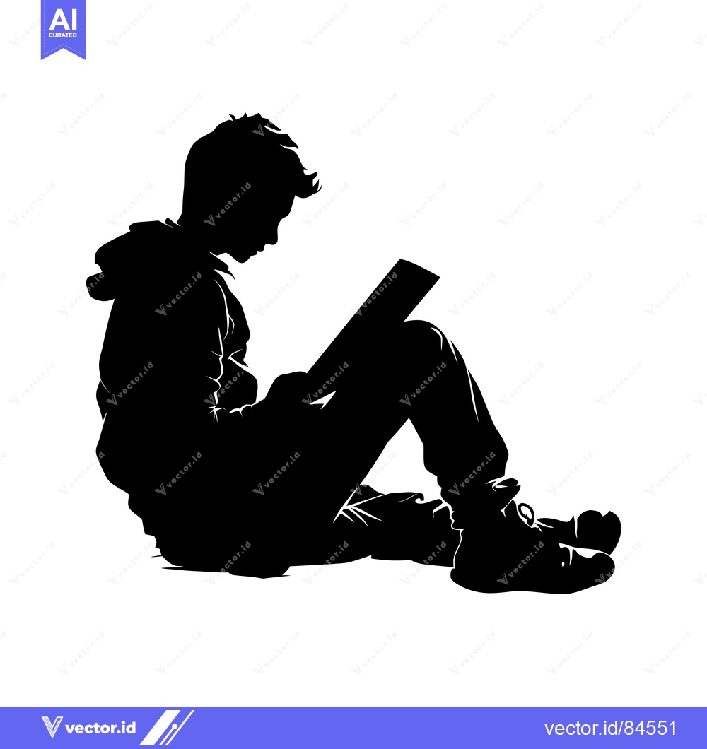 Premium Vector of Silhouette of a Boy Sitting and Reading a Book