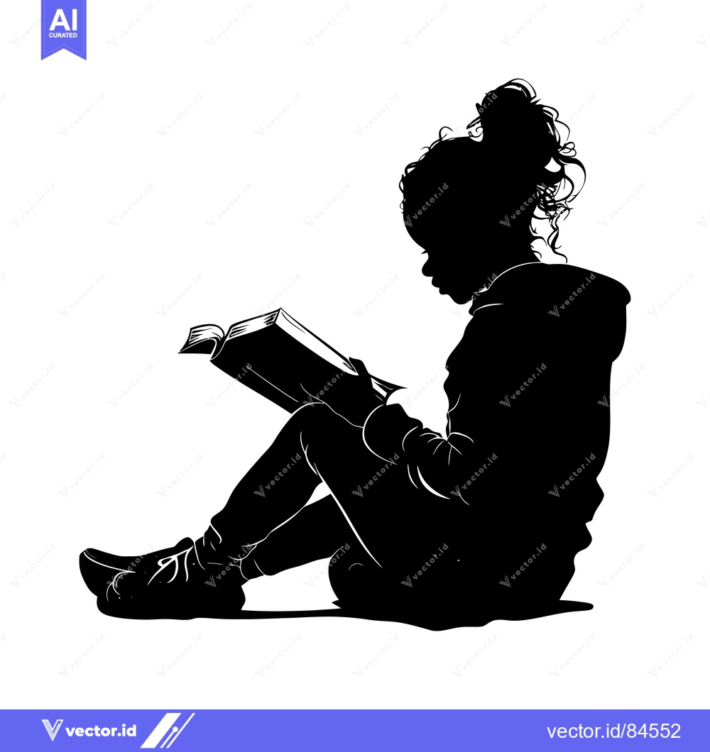 Premium Vector of Silhouette of a Young Girl Sitting and Reading a Book