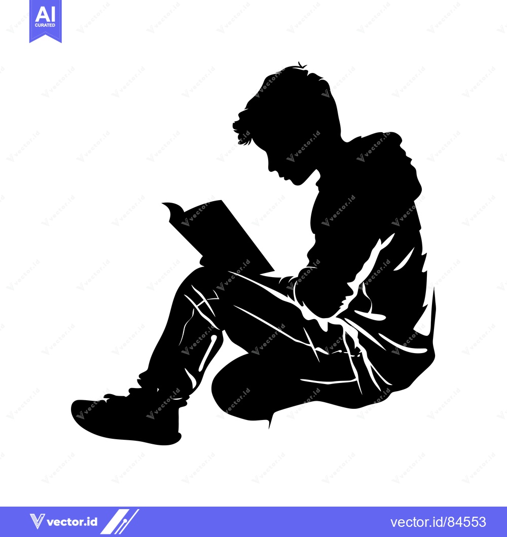 Premium Vector dari Silhouette of a Young Man Sitting and Reading a Book