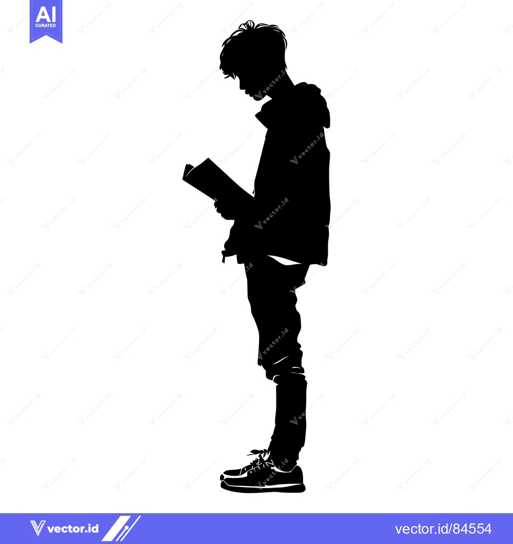 Premium Vector dari Silhouette of a young person reading a book