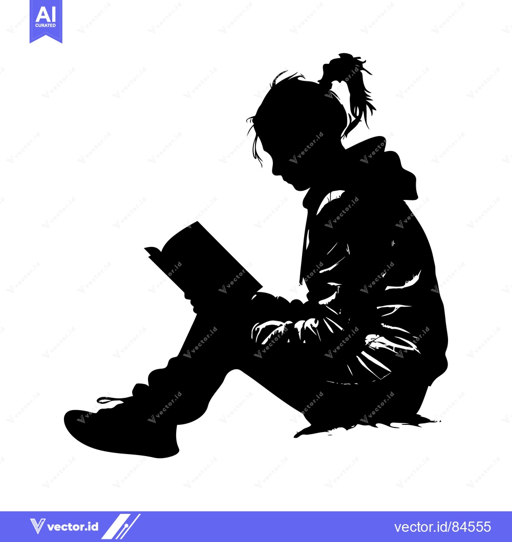 Premium Vector dari Silhouette of a Girl Sitting and Reading a Book