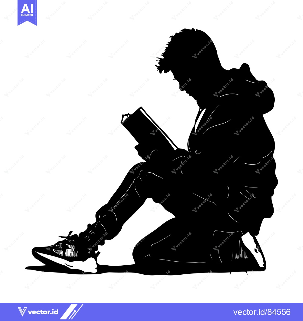 Premium Vector dari Silhouette of a Person Sitting and Reading a Book