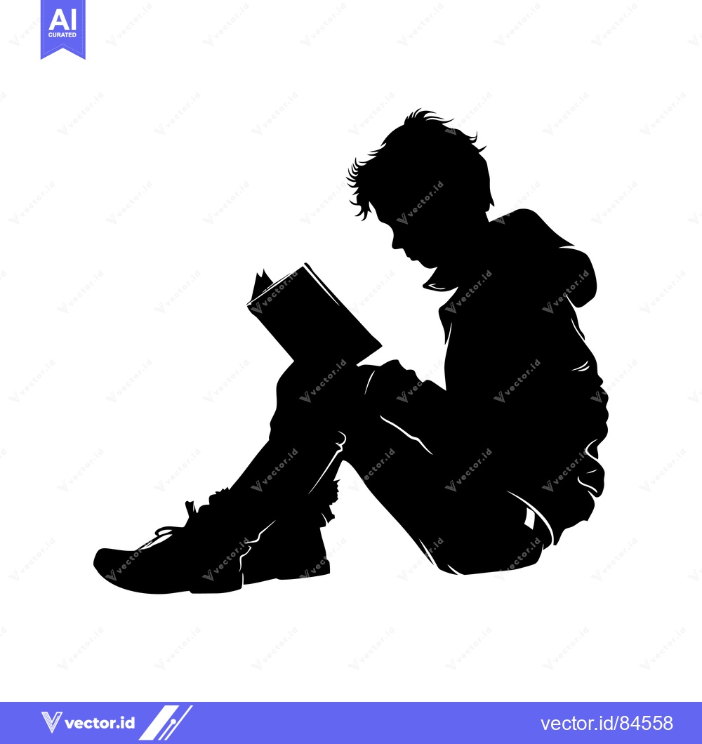 Premium Vector of Silhouette of a Person Sitting and Reading a Book