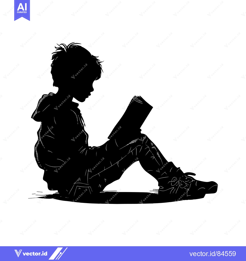 Premium Vector dari Silhouette of a Child Sitting and Reading a Book