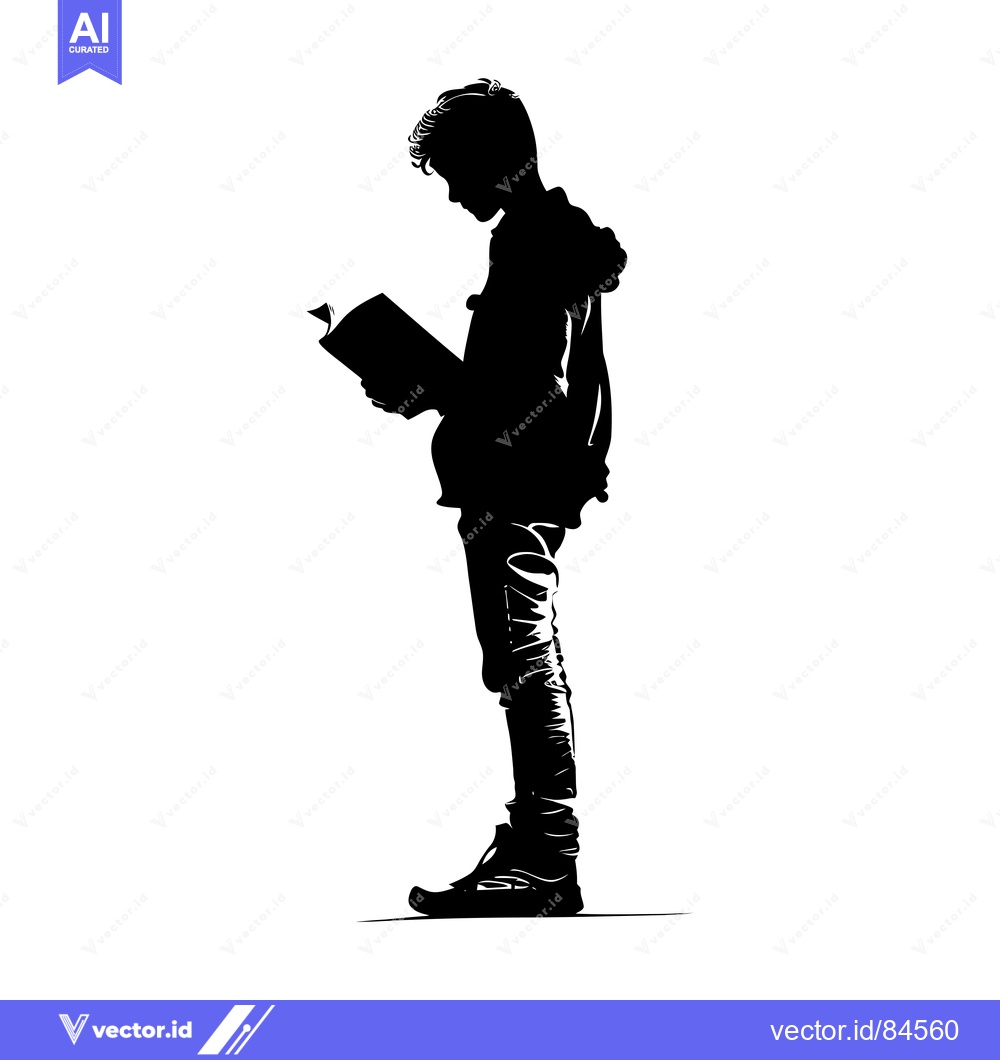 Premium Vector of Silhouette of a young man reading a book