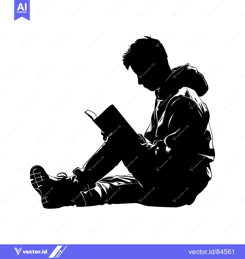 Premium Vector of Silhouette of a Person Sitting and Reading a Book