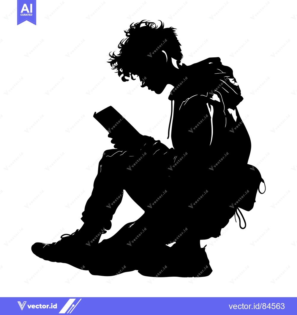 Premium Vector of Silhouette of a Young Person Sitting and Reading a Book