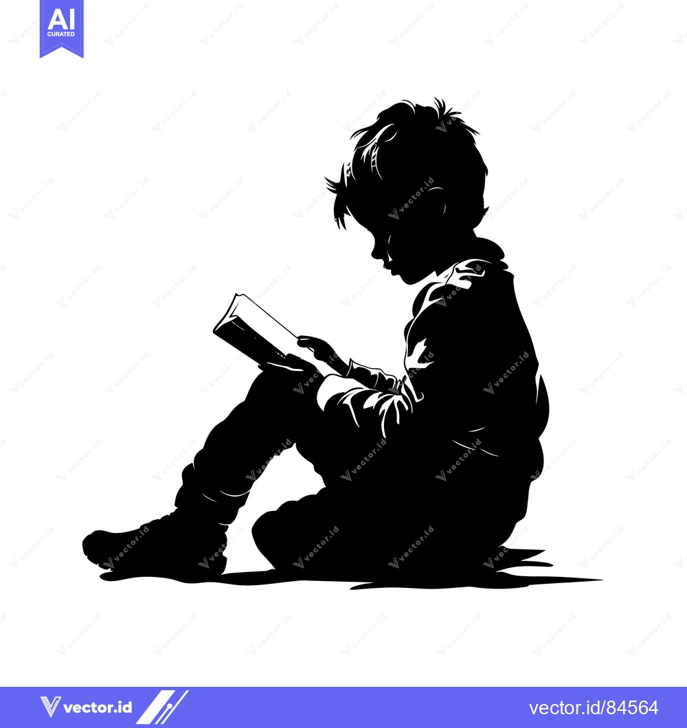 Premium Vector of Silhouette of a Boy Sitting and Reading a Book