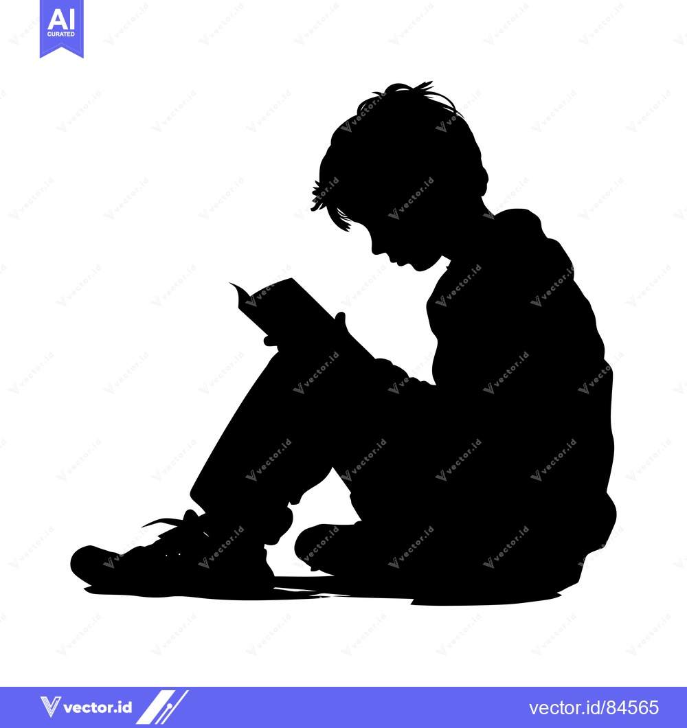 Premium Vector dari Silhouette of a Boy Sitting and Reading a Book