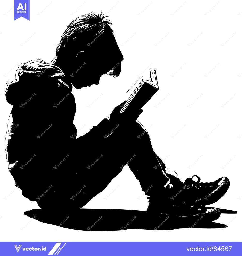 Premium Vector dari Silhouette of a Boy Sitting and Reading a Book