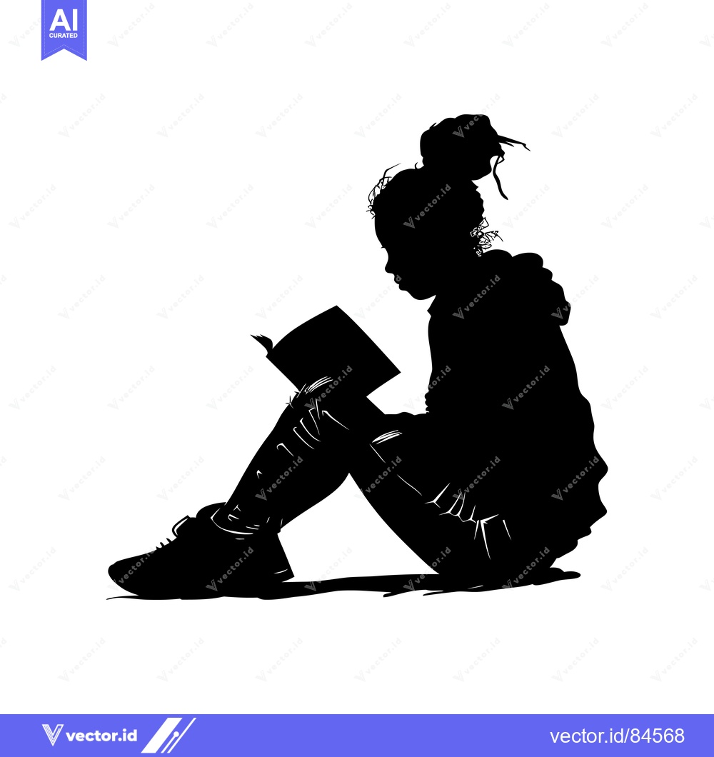Premium Vector dari Silhouette of a Young Girl Sitting and Reading a Book