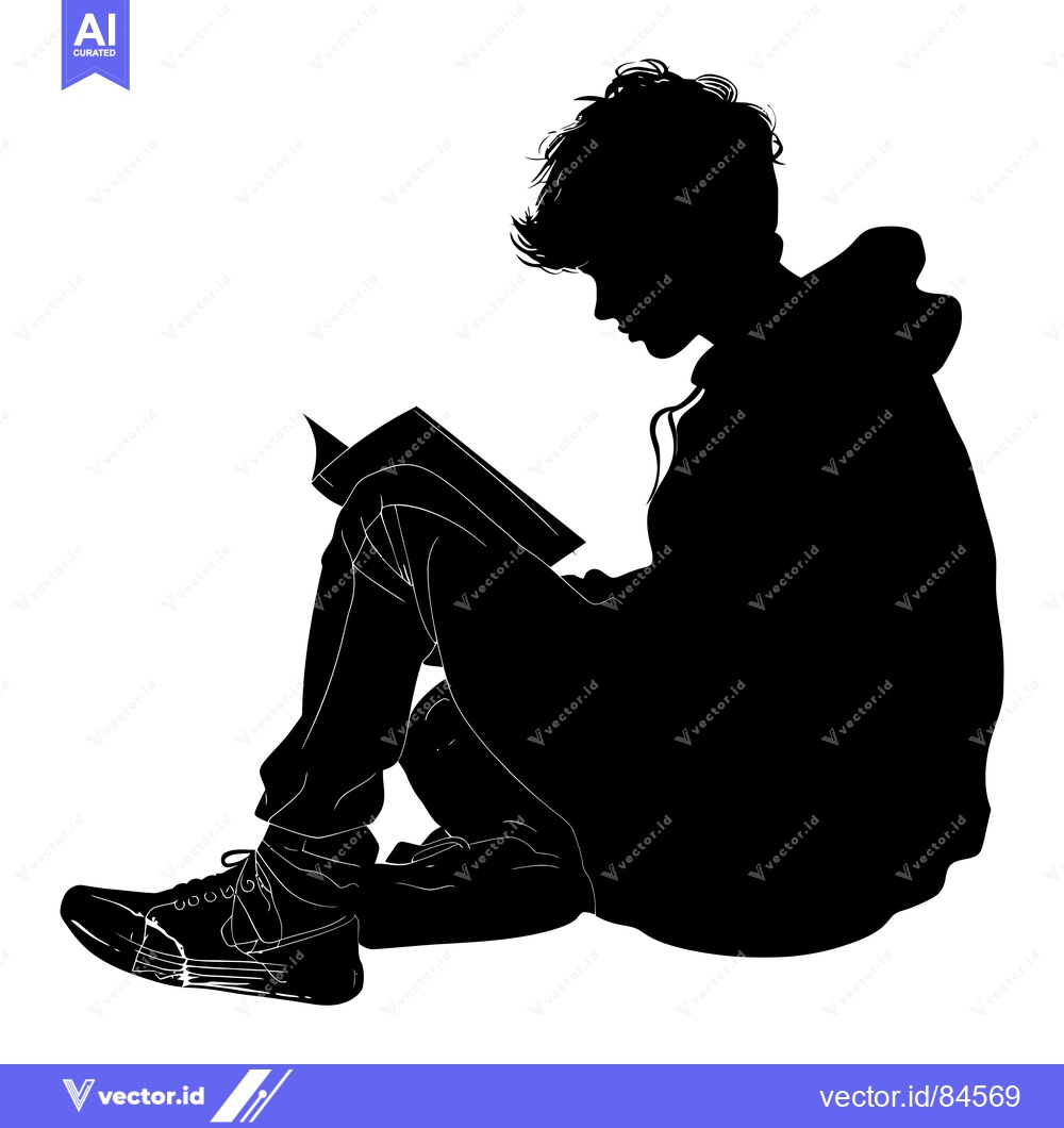 Premium Vector dari Silhouette of a Person Sitting and Reading a Book