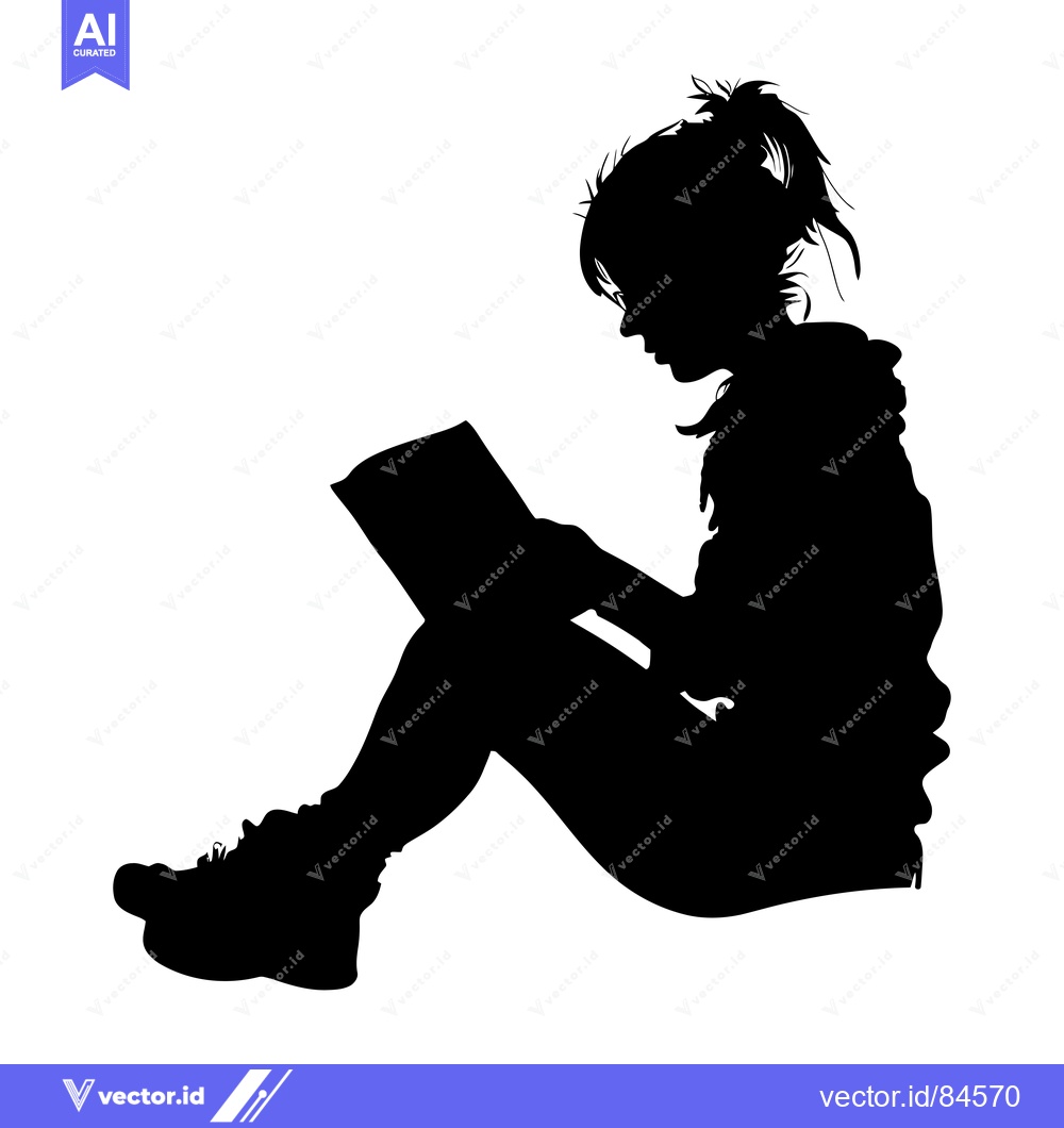 Premium Vector of Silhouette of a Young Woman Sitting and Reading a Book