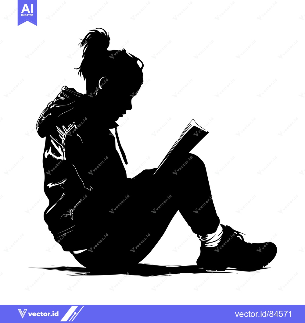 Premium Vector of Silhouette of a Young Woman Reading a Book