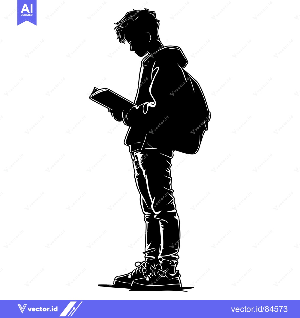Premium Vector of Silhouette of a Person Reading a Book with a Backpack