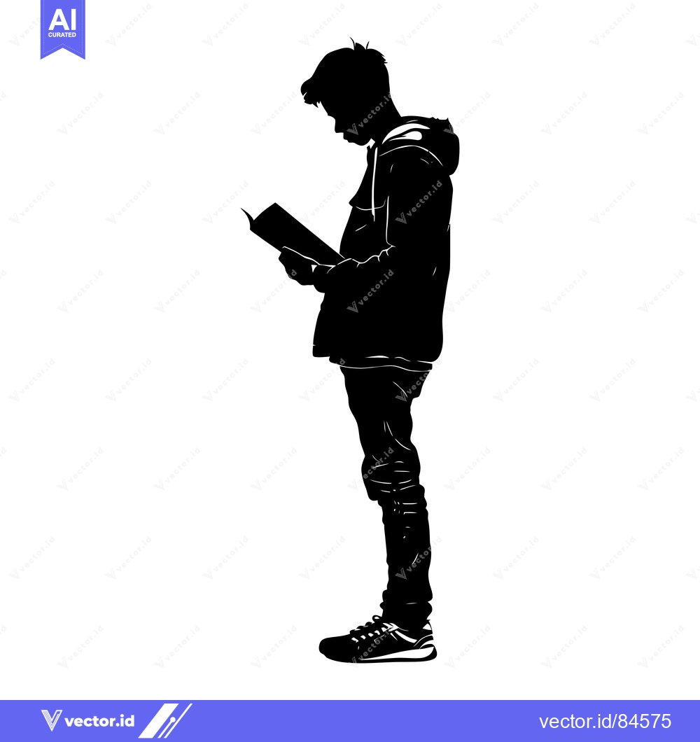 Premium Vector of Silhouette of a Young Man Reading a Book