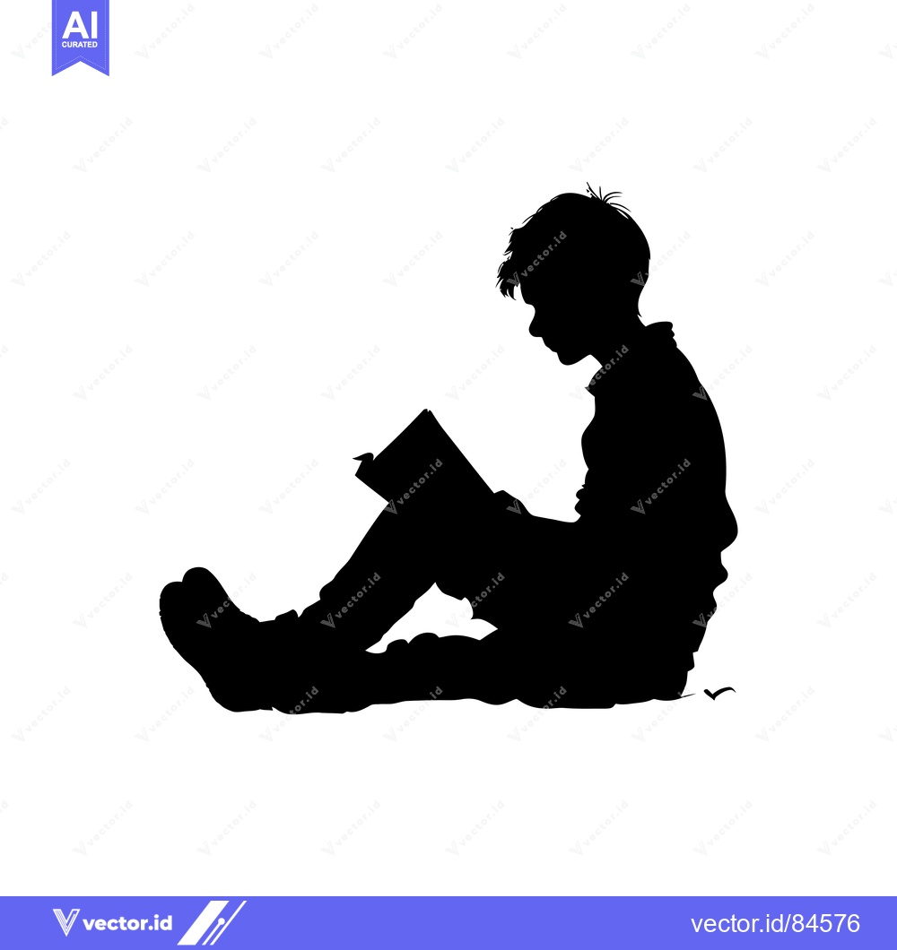 Premium Vector dari Silhouette of a Boy Sitting and Reading a Book