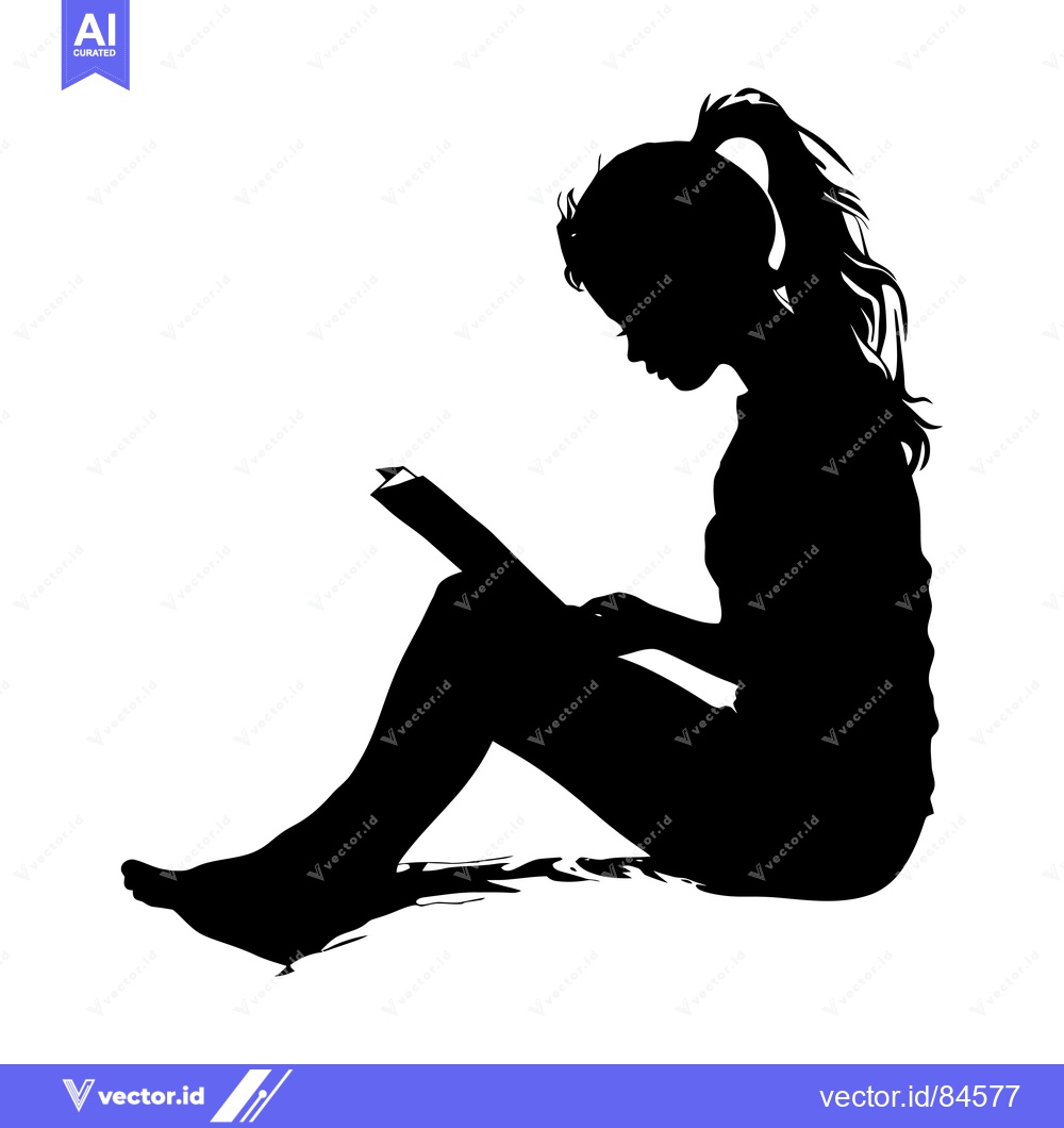 Premium Vector dari Silhouette of a Woman Reading a Book While Sitting on the Floor