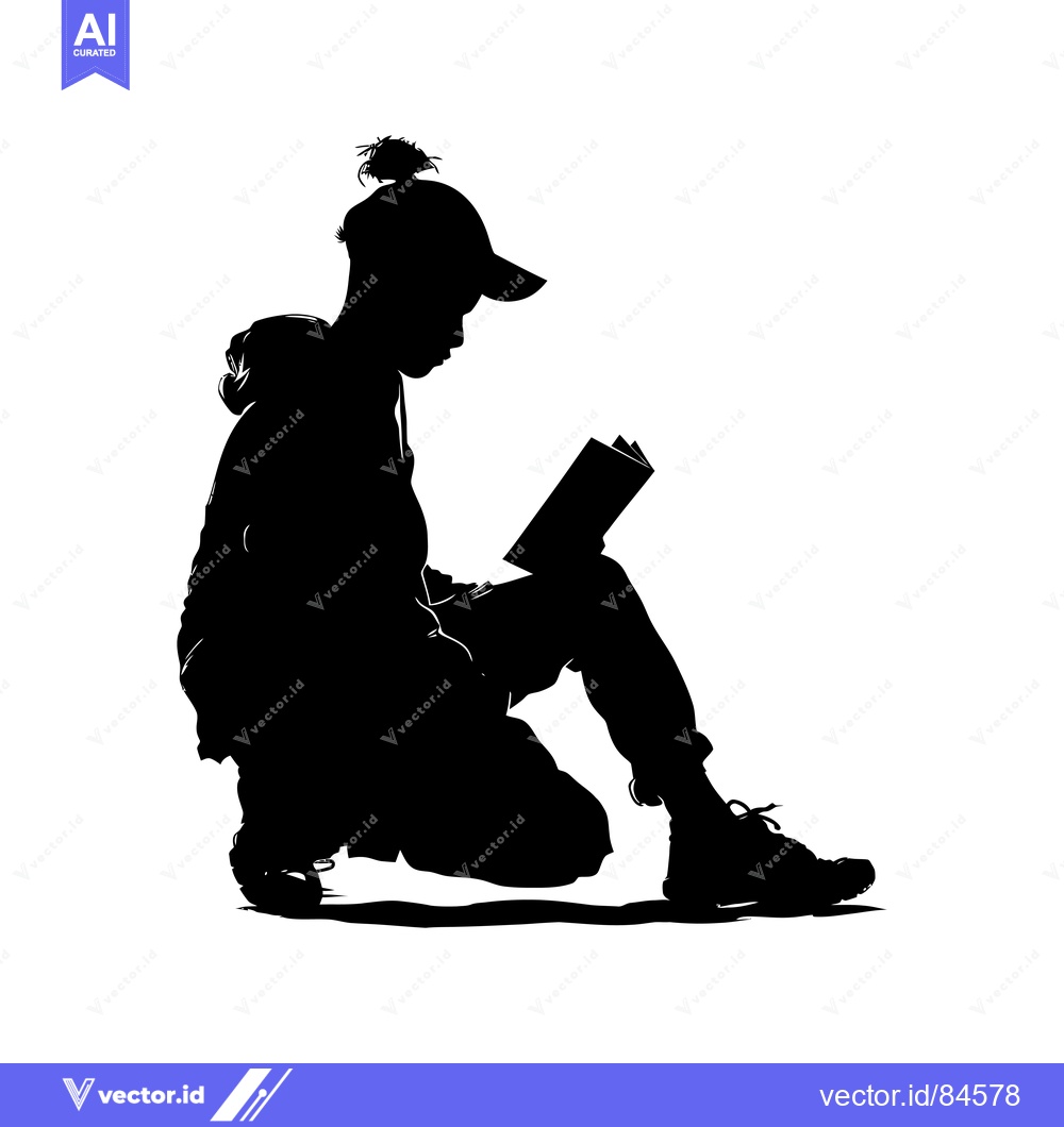 Premium Vector of Silhouette of a Person Kneeling and Reading a Book