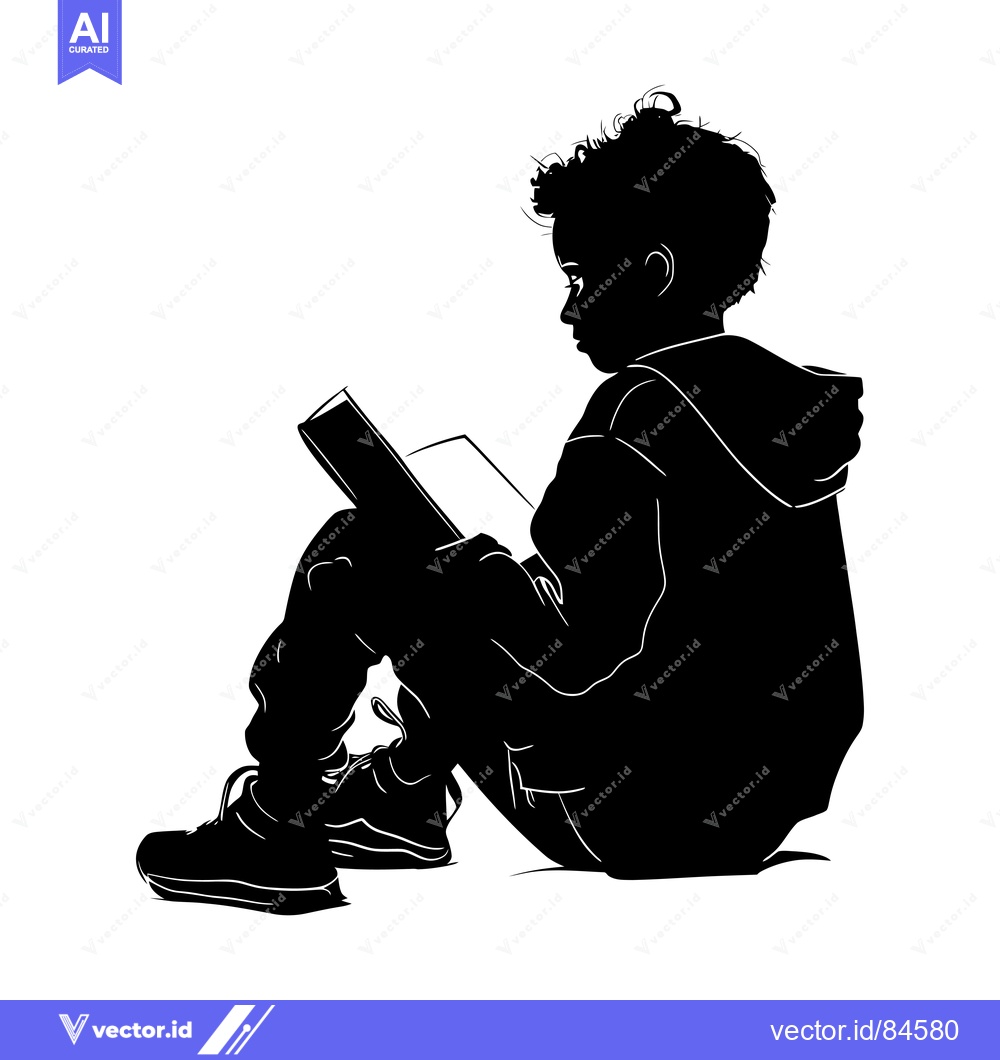 Premium Vector dari Silhouette of a young boy sitting and reading a book