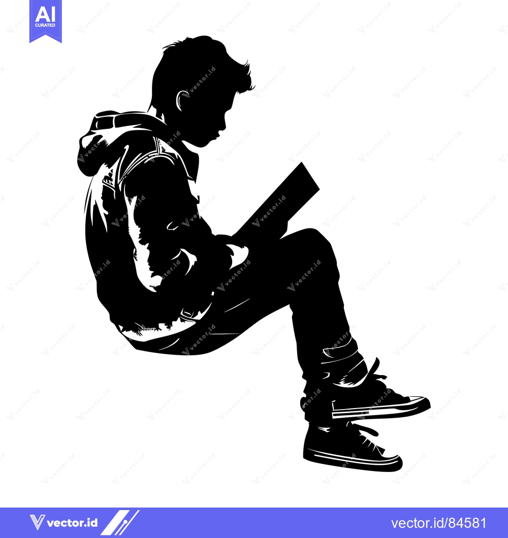 Premium Vector dari Silhouette of a Young Man Sitting and Reading a Book