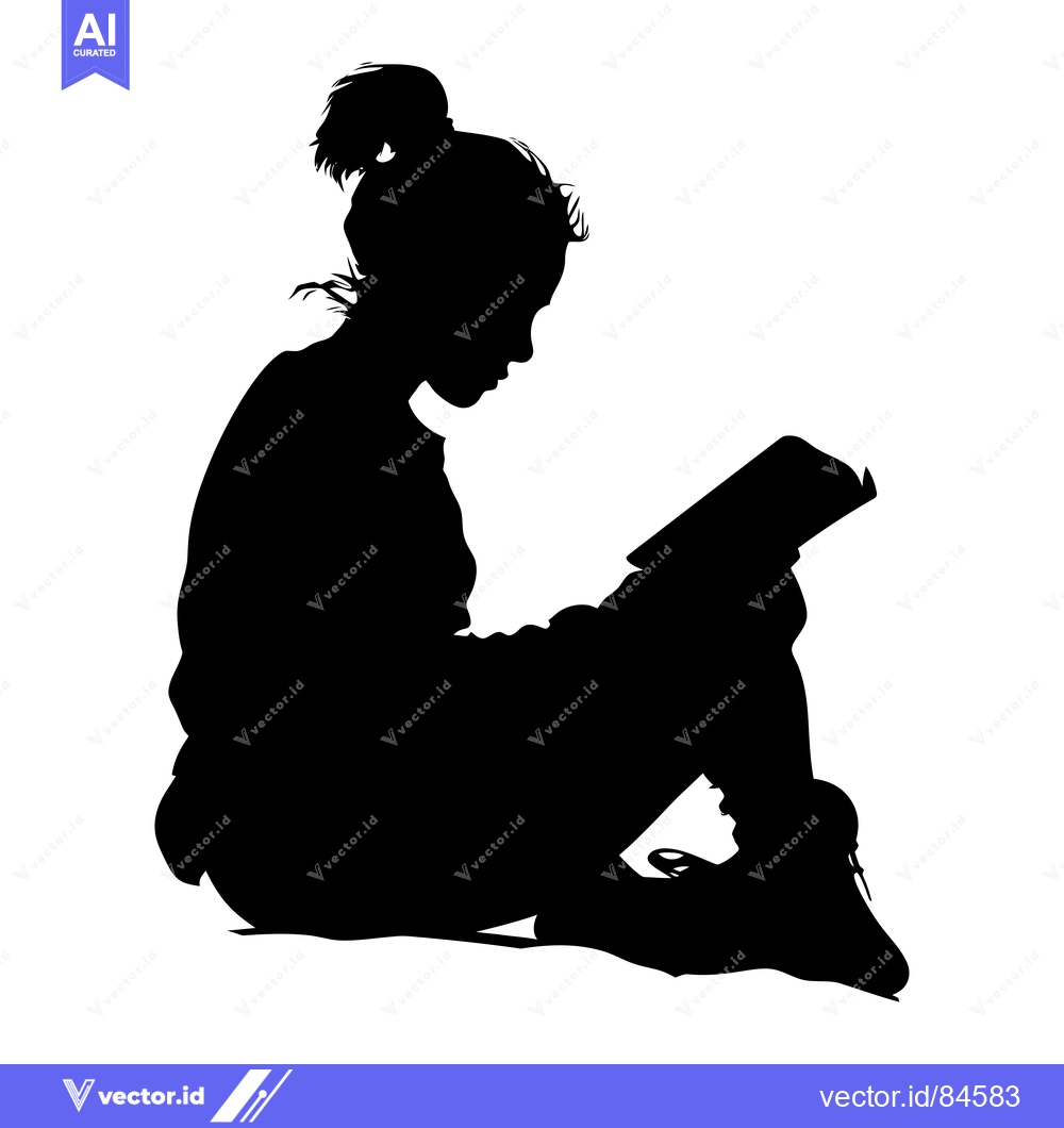 Premium Vector of Silhouette of a Young Girl Sitting and Reading a Book