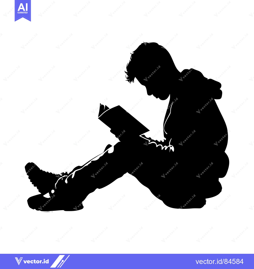 Premium Vector of Silhouette of a Young Man Sitting and Reading a Book