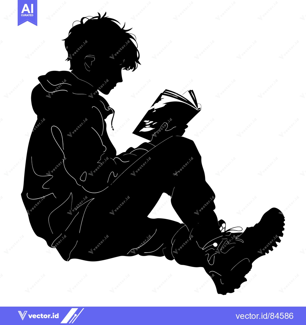 Premium Vector dari Silhouette of a Young Man Sitting and Reading a Book