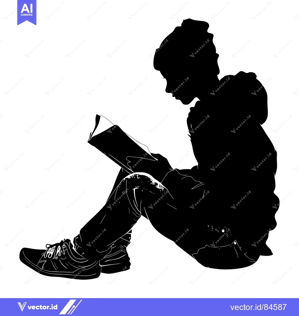 Premium Vector dari Silhouette of a Person Reading a Book While Seated