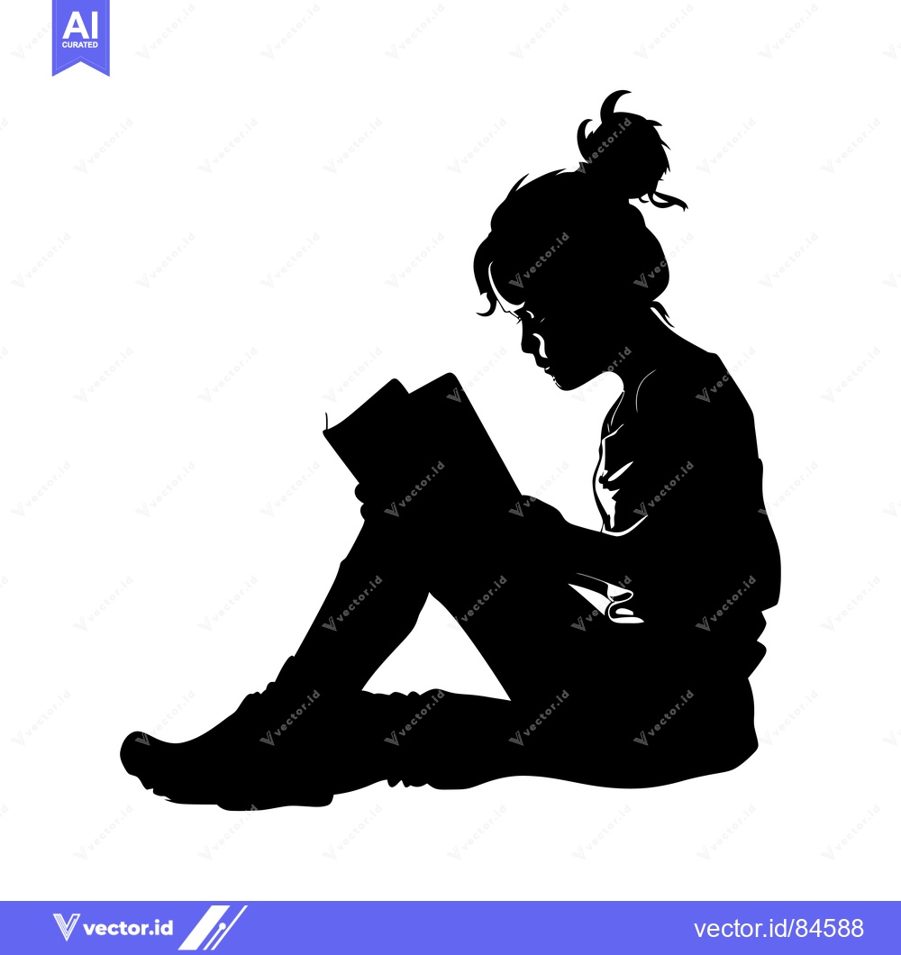 Premium Vector of Silhouette of a Woman Sitting and Reading a Book