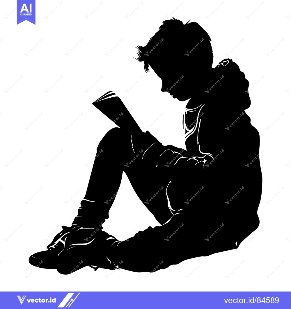 Premium Vector of Silhouette of a Boy Sitting and Reading a Book