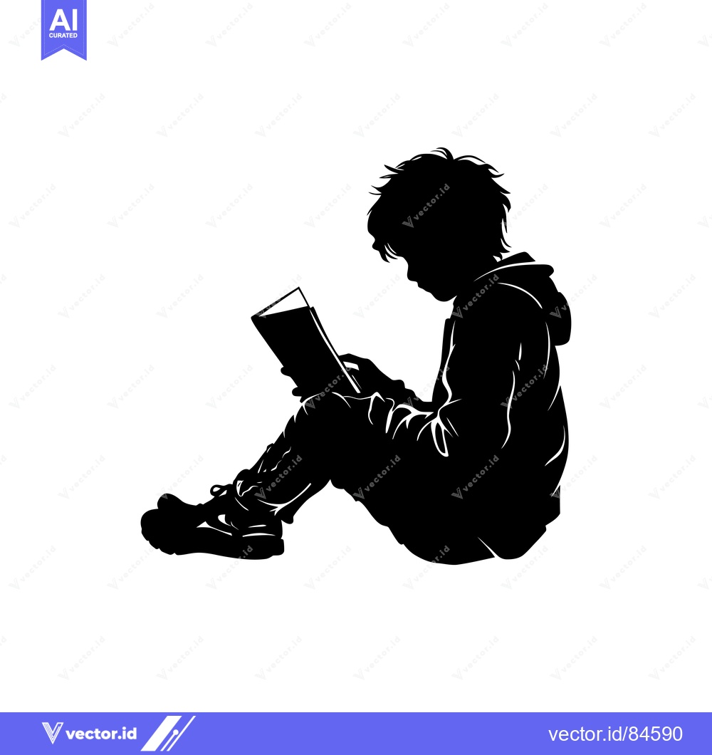 Premium Vector of Silhouette of a Person Sitting and Reading a Book