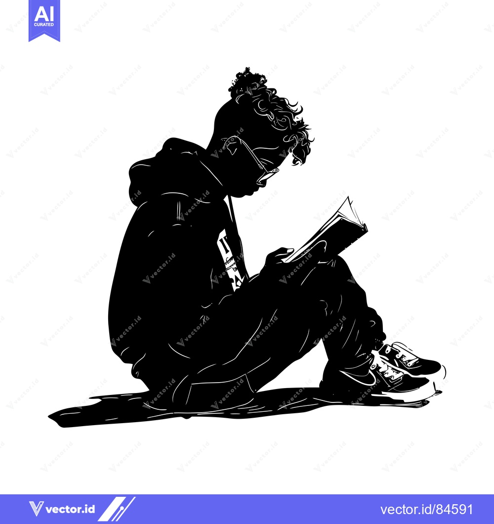 Premium Vector dari Silhouette of a Person Reading a Book