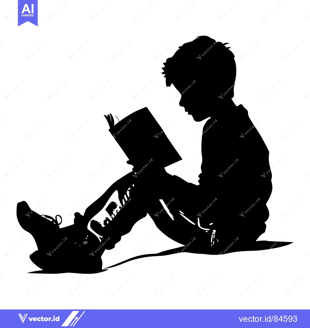 Premium Vector of Silhouette of a Boy Sitting and Reading a Book