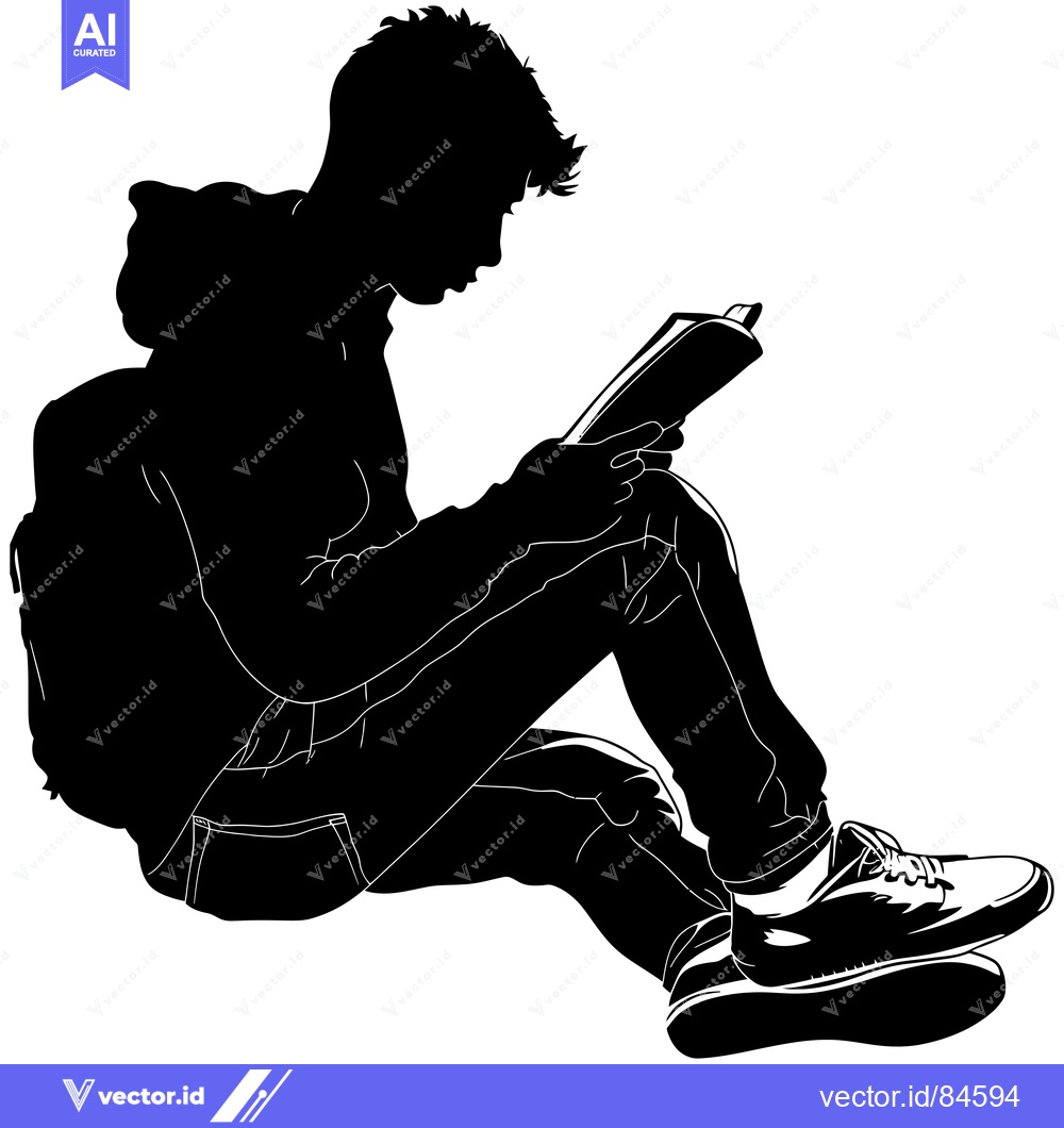Premium Vector of Silhouette of a Young Man Reading a Book