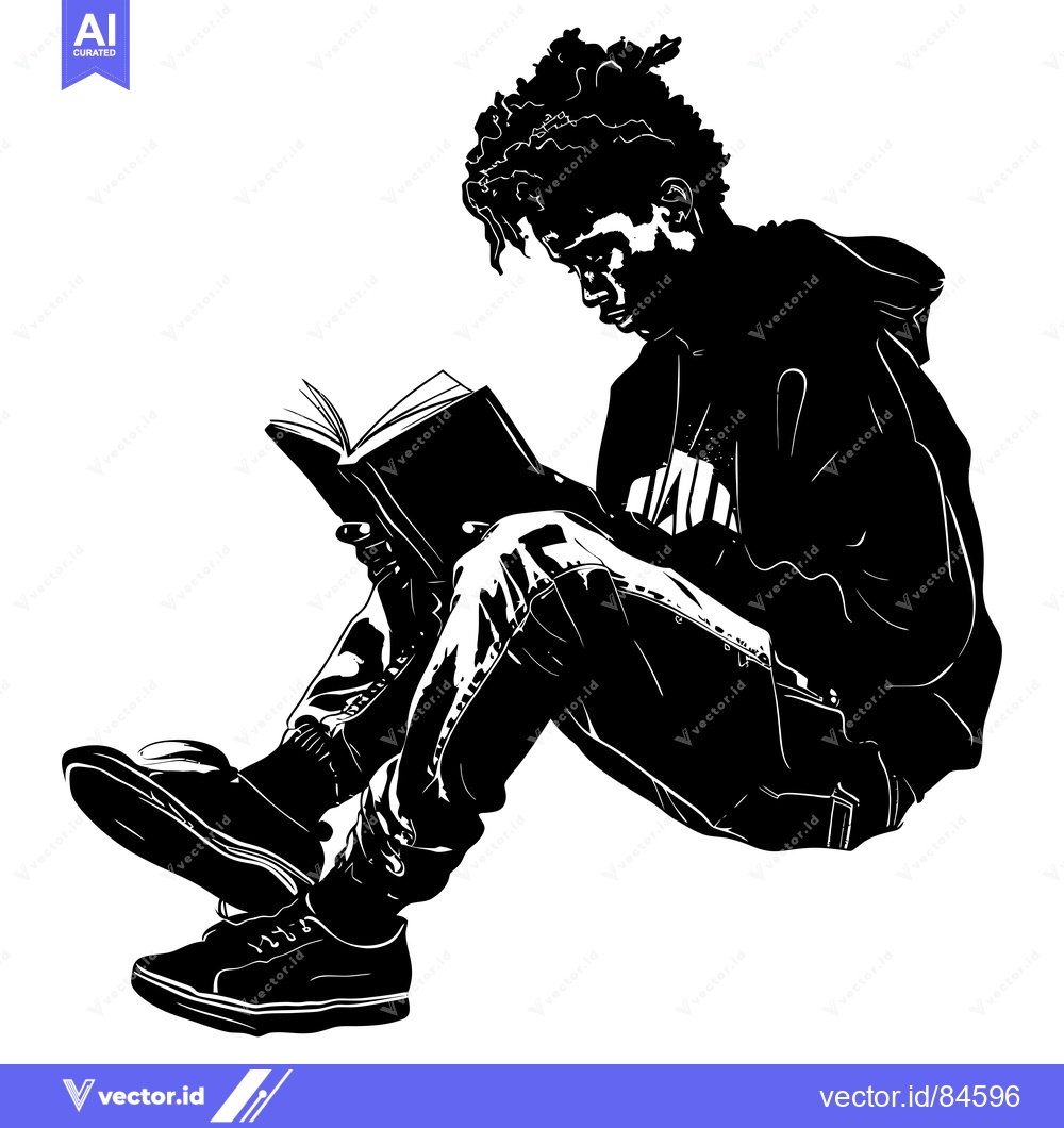 Premium Vector dari A Silhouette of a Person Reading a Book While Sitting