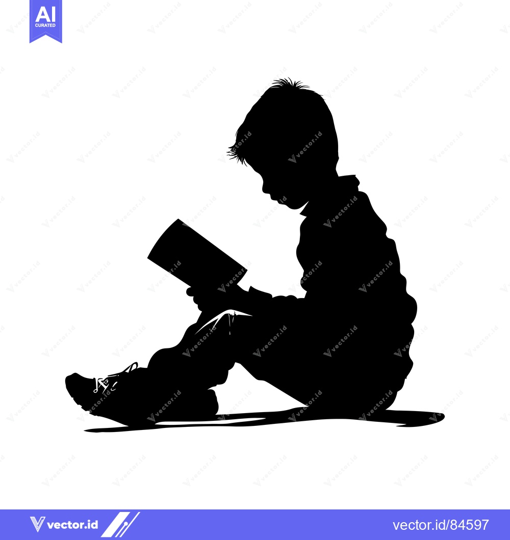 Premium Vector of Silhouette of a Child Sitting and Reading a Book
