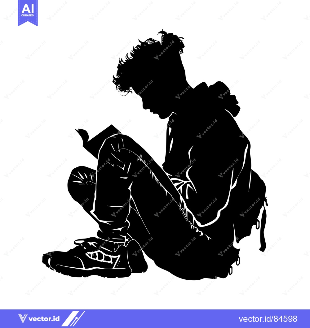 Premium Vector dari Silhouette of a Young Person Sitting and Reading a Book