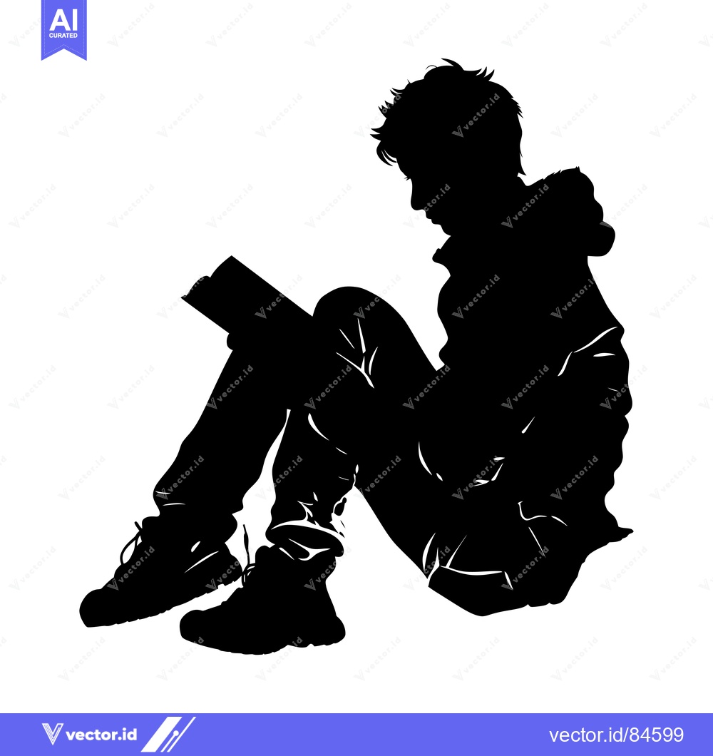 Premium Vector dari Silhouette of a Young Person Reading a Book While Sitting