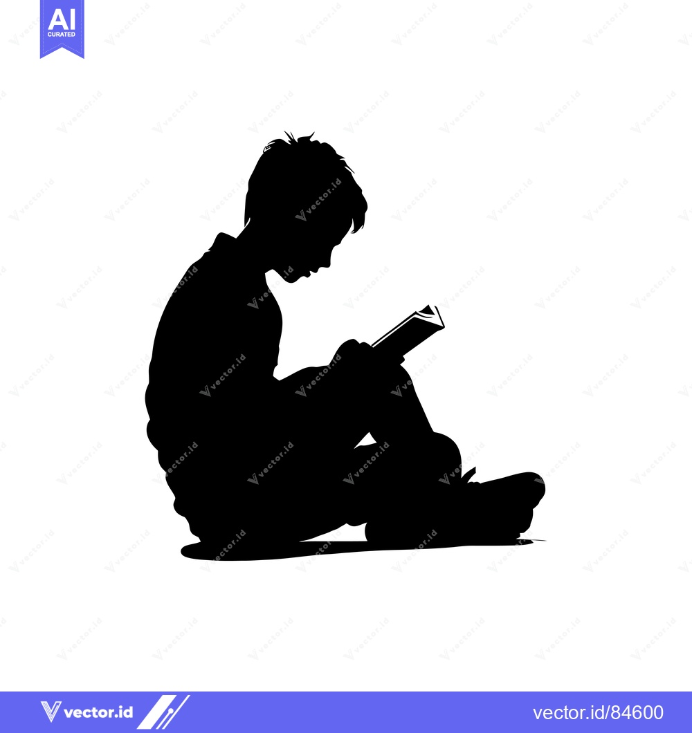 Premium Vector dari Silhouette of a Boy Sitting and Reading a Book