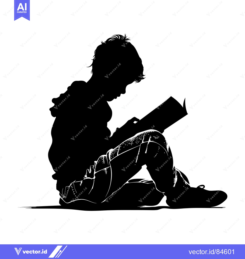 Premium Vector dari Silhouette of a Young Person Sitting and Reading a Book