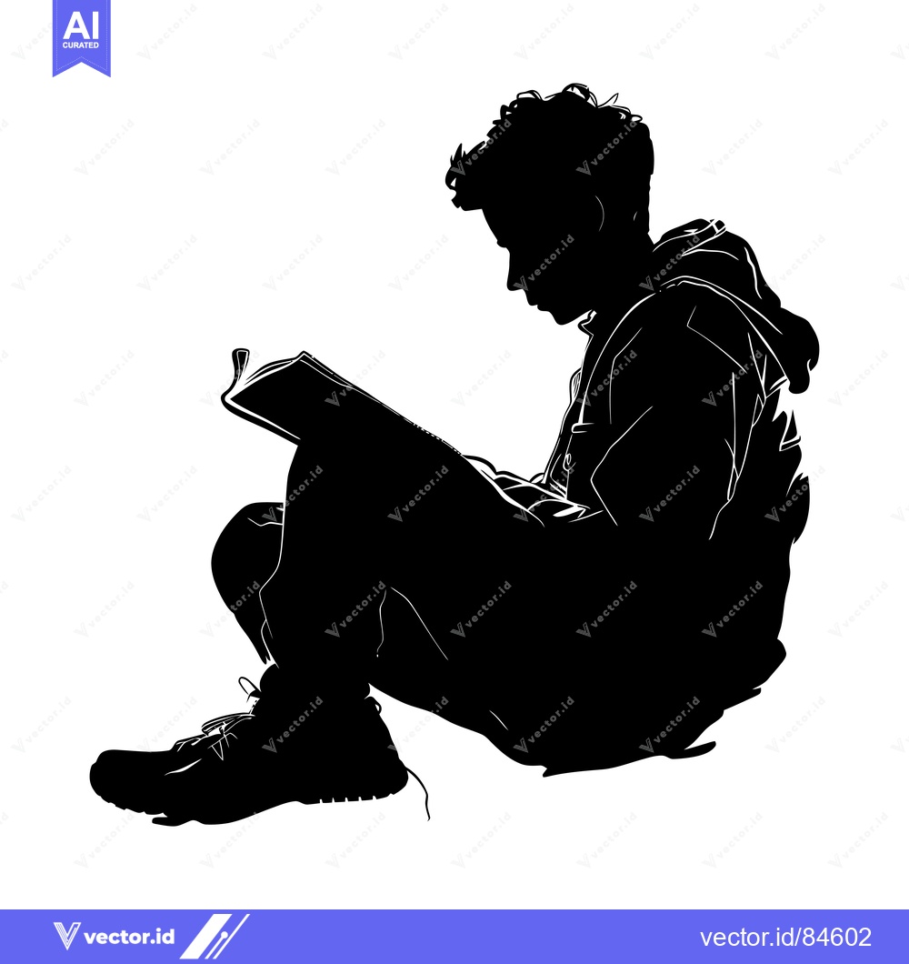 Premium Vector dari Silhouette of a Young Man Sitting and Reading a Book