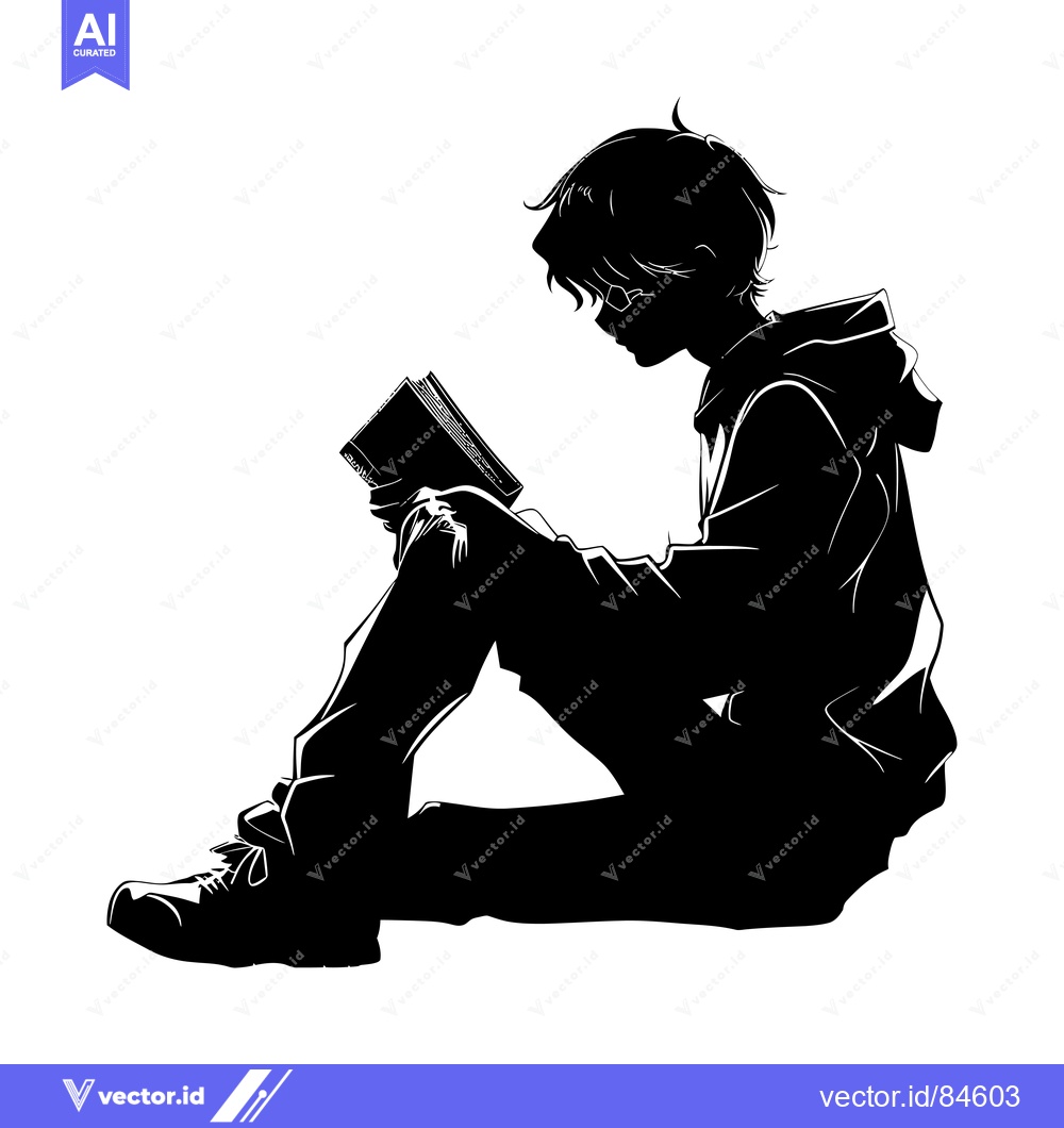 Premium Vector dari Silhouette of a Person Sitting and Reading a Book