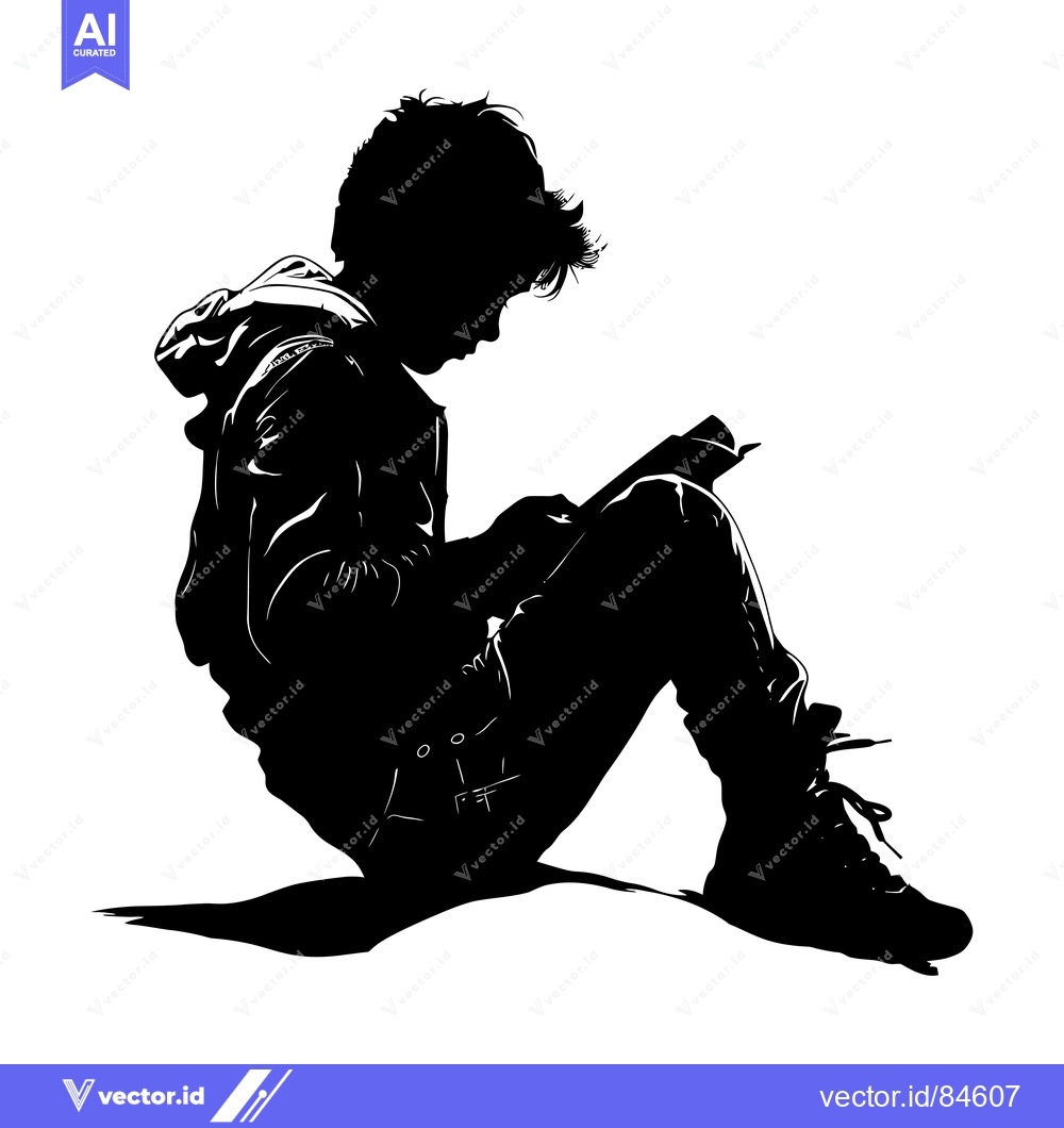 Premium Vector dari Silhouette of a Young Person Sitting and Reading